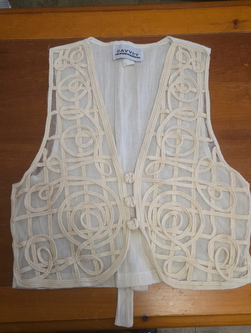 Vintage Savvy Cream Appliqué Mesh Vest